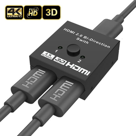 HDMI Switch 4K HDMI Splitter - Aluminum Bi-Directional HDMI Switcher 1 In 2 Out or 2 Input 1 Output, No External Power Required, Supports 4K 3D HD 1080P for Xbox PS4 Roku HDTV Blu-Ray Player