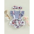 thumbnail image 4 of Coduop Baby Girls Romper,Round Neck Ruffle Sleeve Bowknot Floral Bodysuit Jumpsuit,with Headband, 4 of 9