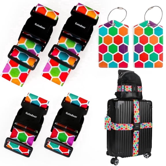 Gutsdoor 6 Pack Luggage Straps for Suitcases, Add a Bag Luggage Strap & Luggage Tag Set, Adjustable Luggage Belt Suitcase Strap Travel Bag Accessories