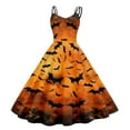 thumbnail image 1 of HNMKIU Robe de Soirée Rétro Années 1950 pour Femme, Sans Manches, à Imprimé d'Halloween, Élégante Évasée en Ligne A, Orange, TTG, 1 of 3