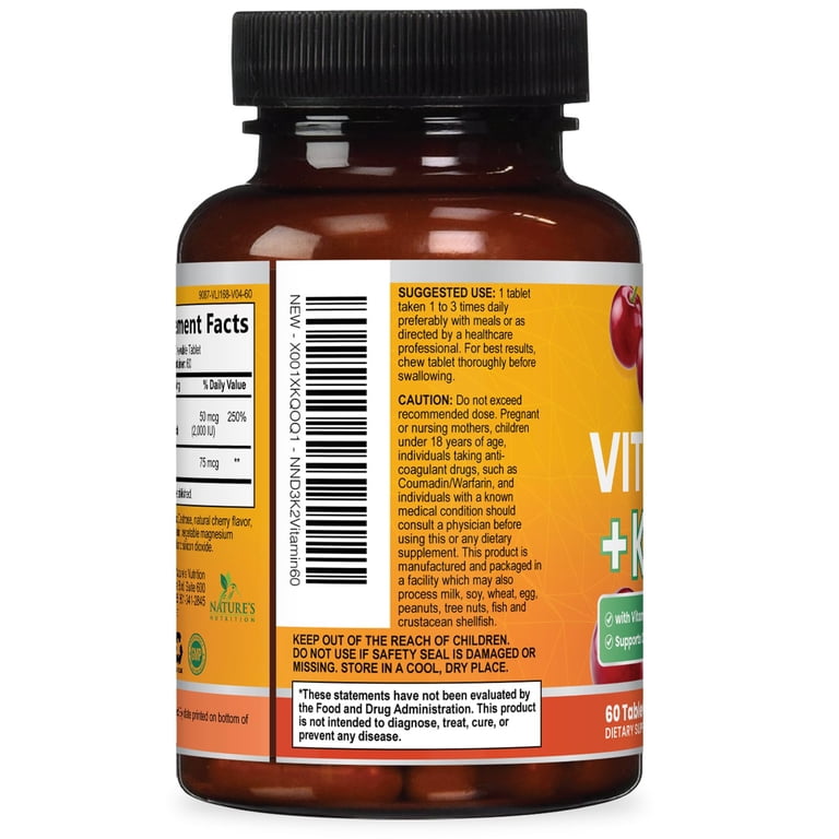 Nature's Nutrition, Vitamin D3 K2 2000 IU Plus, Non-GMO Chewable