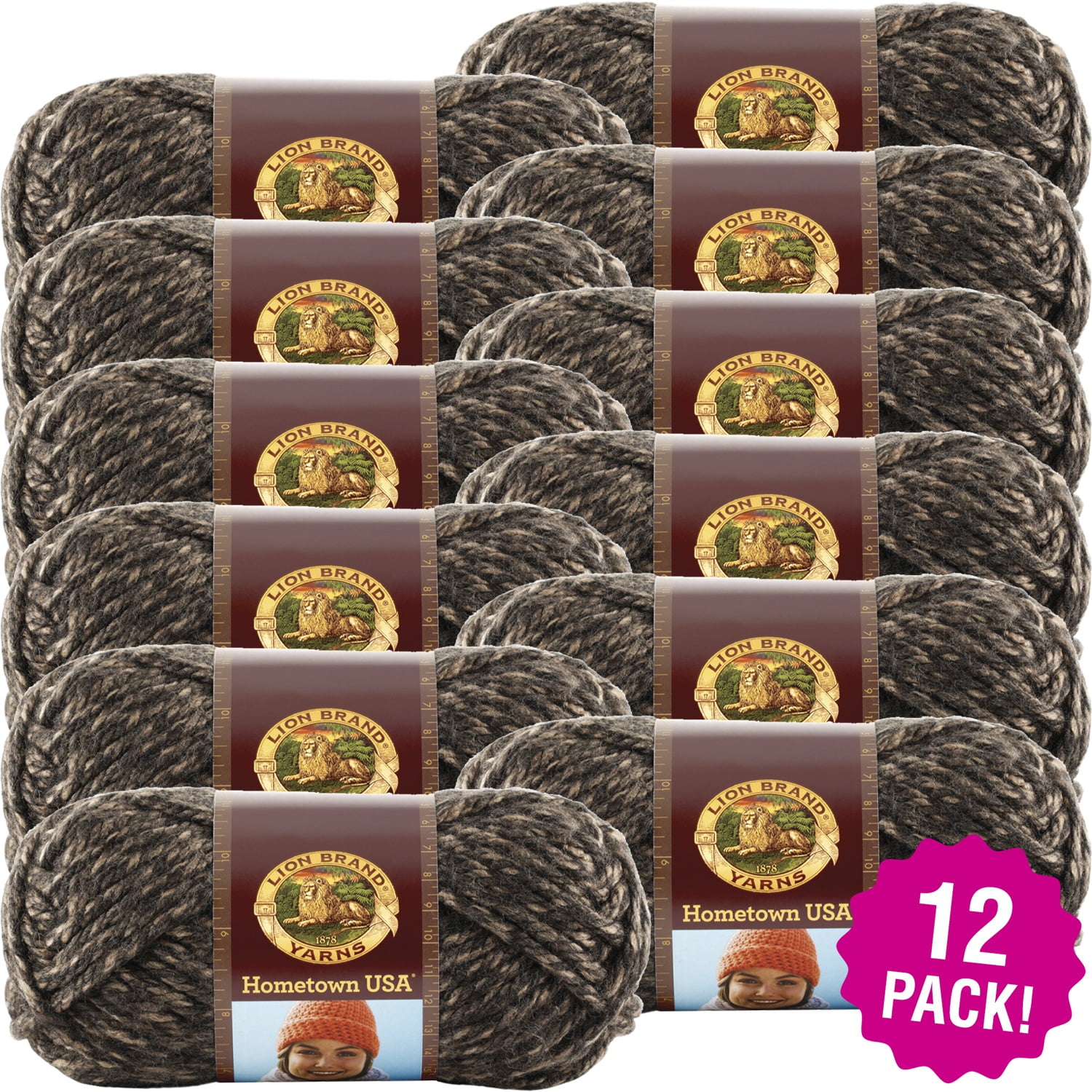 Lion Brand Hometown USA Yarn Little Rock Granite, Multipack of 12
