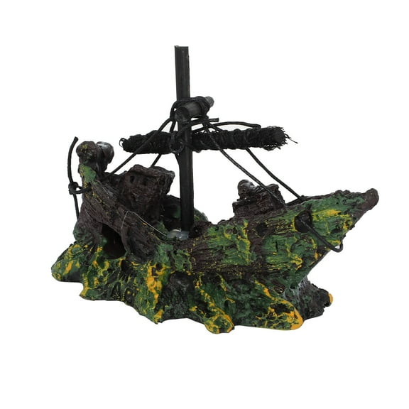 ZXNWN Clearance! Fish Tank Decoration, Aquarium Accessories, Pirate Ship, Resin Material Sunken Decorations, Black and Green, 4.7 inch