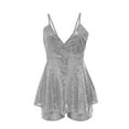 thumbnail image 3 of REALiKUN Women Sexy Sequin Romper Dress Sparkly Glitter Spaghetti Strap Layered Ruffle Short Jumpsuits for Club Party, 3 of 5