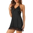 thumbnail image 4 of INSPIRE CHIC Women's Satin Nightgown Lace Camisole Pajamas V Neck Racerback Sleeveless Silky Sleepwear S Black, 4 of 6