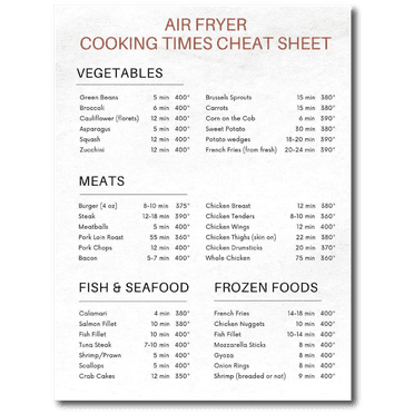 Air Fryer Cooking Times Cheat Sheet Kitchen Great Gift Idea Single 7X9 Inch Magnet Made in The USA Car Auto Tool Box Refrigerator Magnet MAG11762