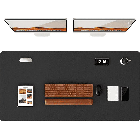 PU Leather Desk Pad, Non-Slip Waterproof Desk Mat, Large Office Mouse Pad, Full Coverage Desk Blotter Mat with Strap, Writing & Mouse Pad for Office & Home(Black, 47.2" x 23.6")
