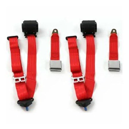 SafeTBoy Airplane 3 Point Red Retractable Bucket Seat Belt Kit with Bracketry & 2 Belts for 1985-1992 Jeep Comanche