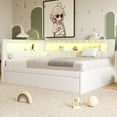 thumbnail image 3 of Harper & Bright Designs Upholstered Full Size Daybed with 2 Drawers, Day Bed Frame with Storage L-Shaped Headboard USB Ports and LED, White, 3 of 13