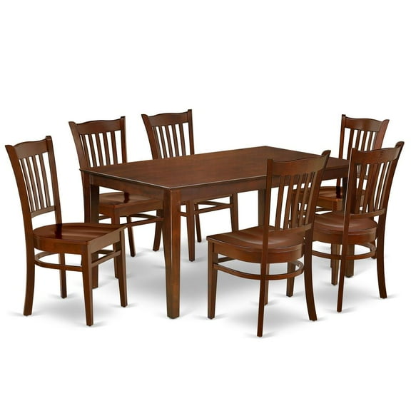 East West Furniture Capri 7-piece Wood Dining Room Set in Mahogany