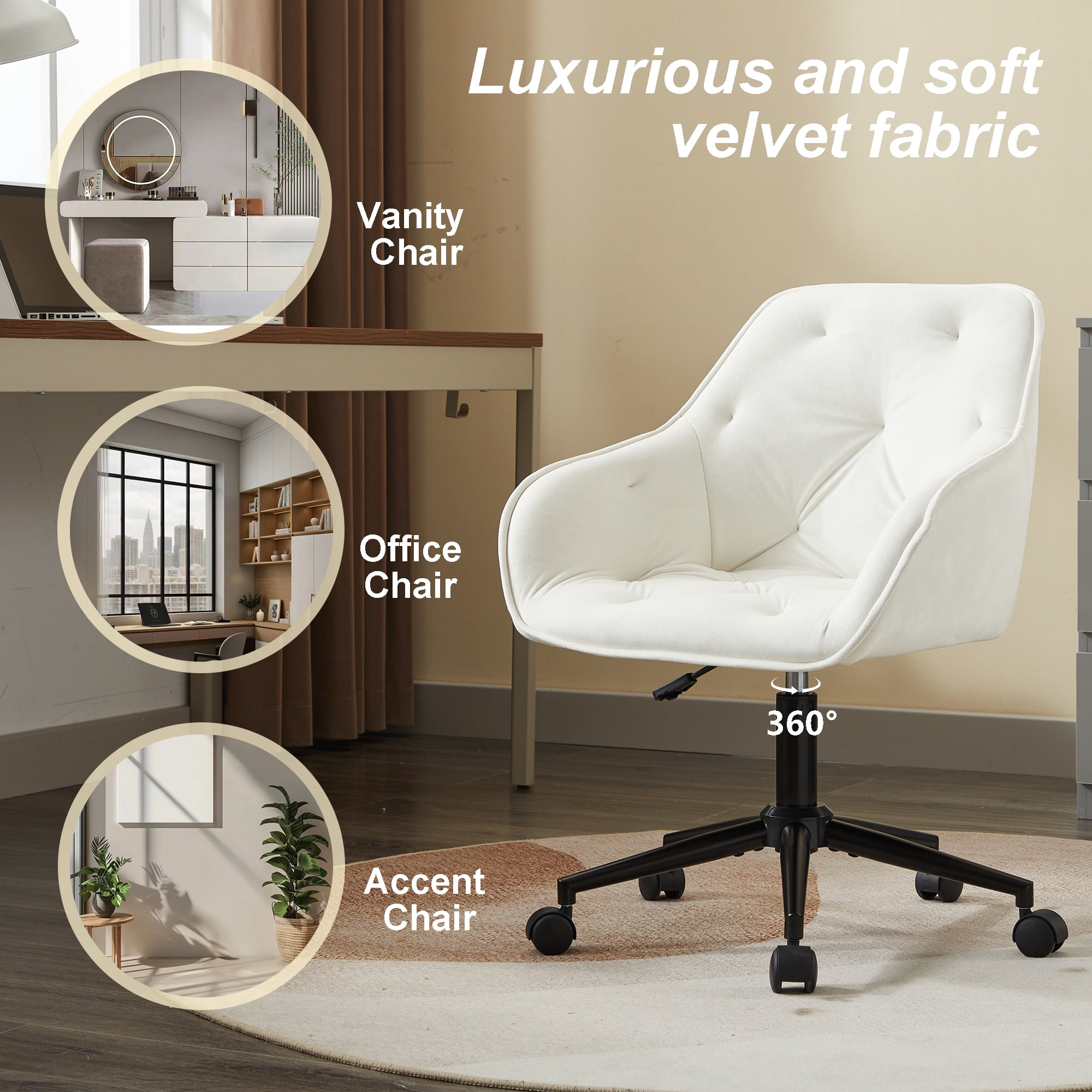 Elegent Velvet Office Chair with Wheels