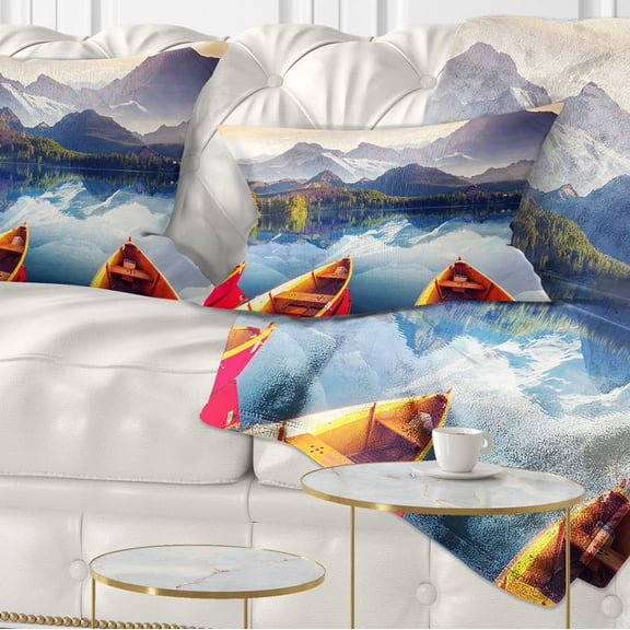 Designart Boats Heading to Lake - Landscape Printed Throw Pillow - 12x20