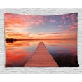 thumbnail image 1 of Lake House Decor Tapestry, Long View of Timber Deck Pier over Lake with Idyllic Fantasy Sky in Dawn, Wall Hanging for Bedroom Living Room Dorm Decor, 60W X 40L Inches, Red Blue, by Ambesonne, 1 of 2