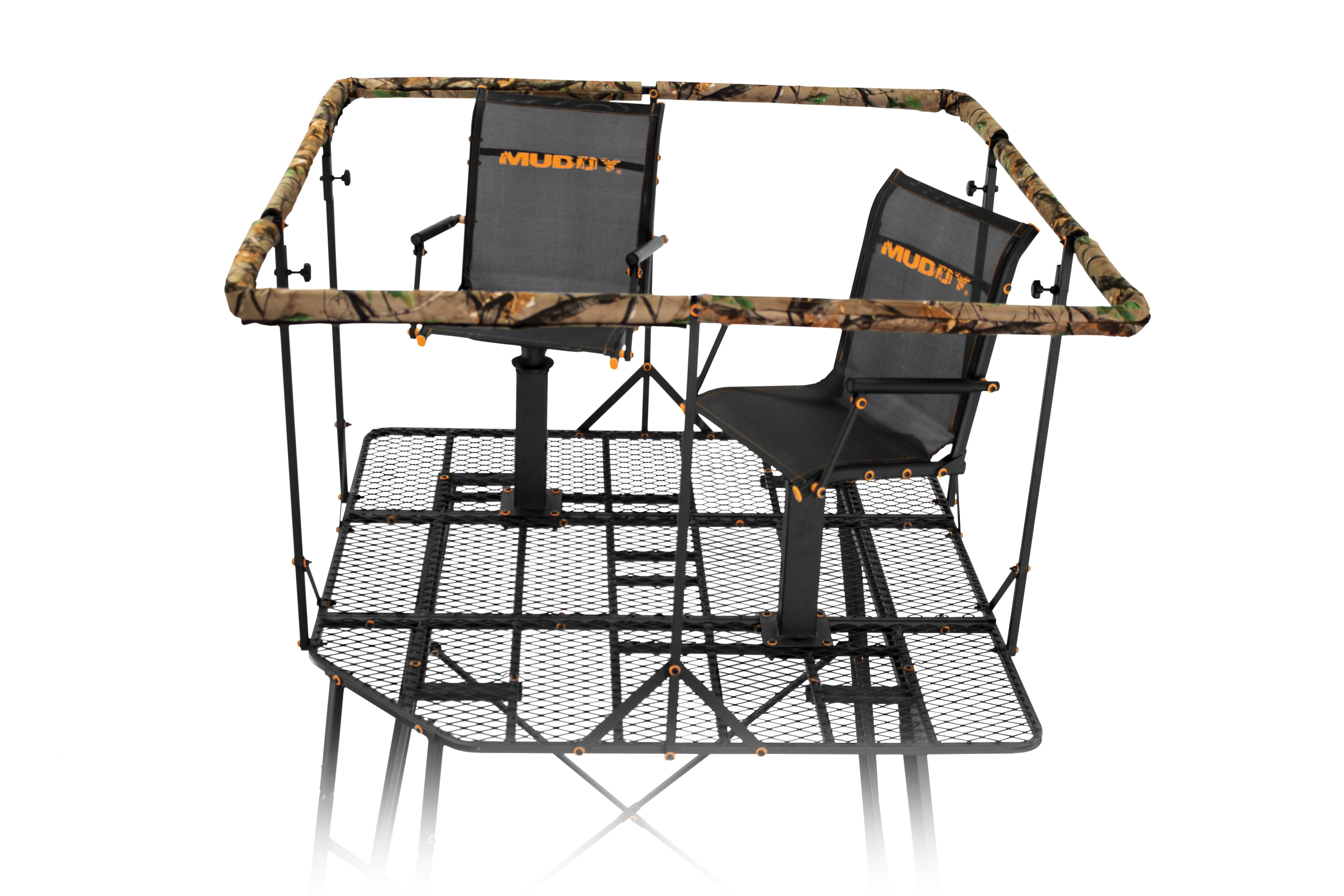 MUDDY QUAD POD DOUBLE (TWO PERSON) 12' HUNTING STAND, STEEL, 500LB WEIGHT  RATING, 2 FLEX-TEK SEATS - Walmart.com