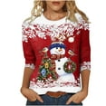 thumbnail image 2 of Womens Christmas Graphic Tshirts 3/4 Sleeve,Christmas 3/4 Sleeve Shirts for Women Casual Cute Snowman Print Crewneck Tunic Tops Loose Three Quarter Length Pullover, 2 of 4