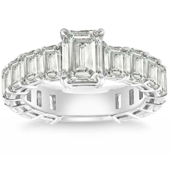 Pompeii VS 7 1/2Ct Emerald Cut Diamond Engagement Ring 3/4 Eternity 14k Gold Lab Grown