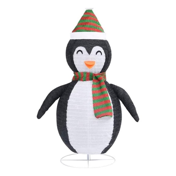 Benjara Mani Christmas Decor 4 ft Snow Penguin- 120 LED Light- White and Black