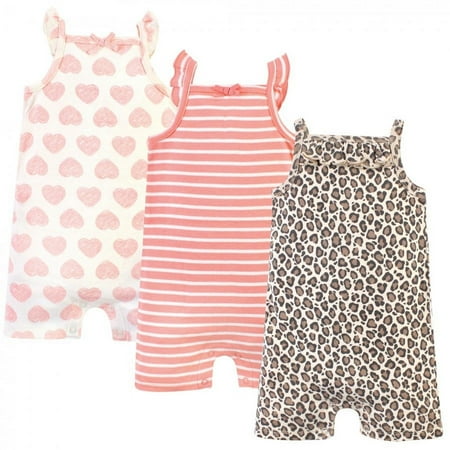 UPC: 0660168632316 | Touched by Nature Baby Girl Organic Cotton Rompers 3pk Leopard 0-3 Months