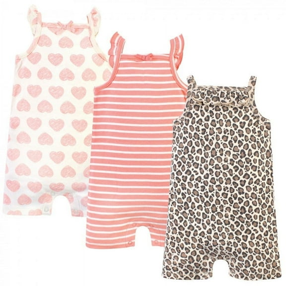 Touched by Nature Baby Girl Organic Cotton Rompers 3pk, Leopard, 12-18 Months