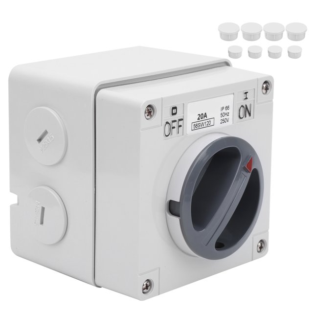Enchufe de interruptor a prueba de agua para exteriores, indicadores de botones de aislamiento a prueba de polvo, giratorios, 250V (1P 20A) VoborMX herramienta
