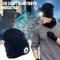 thumbnail image 2 of HESHENG Bluetooth Beanie Hat with 5 LED Headlight Lighted Beanie Cap Rechargeable with Wireless Bluetooth Winter Warm Knit Hat, Navy Blue, 2 of 11