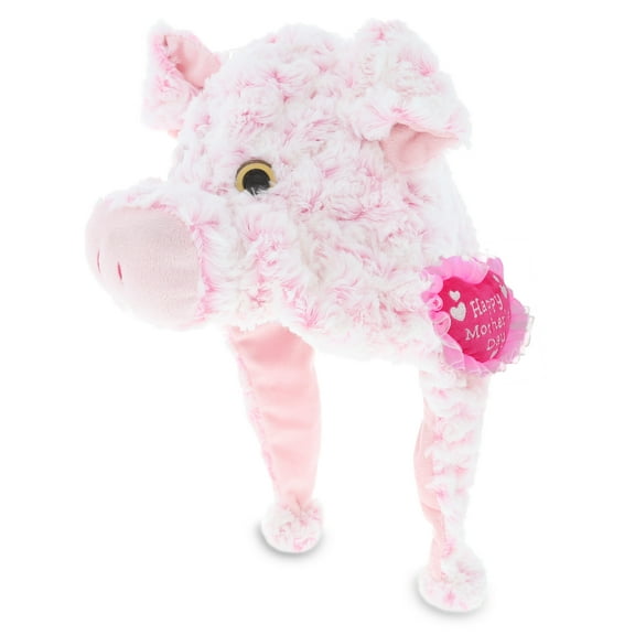 DolliBu Happy Mother's Day Super Soft Pig Plush Hat - Cute Stuffed Animal Plush Hat with Pink Heart Message for Best Mommy, Grandma, Wife, Daughter - Cute Farm Life Plush Toy Gift - 17.5" Inches