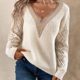 thumbnail image 3 of Suéter Suéter de punto para mujer, Top informal con encaje acanalado, Tops elegantes y cómodos Ygjytge Blanco T M para Mujer, 3 of 6