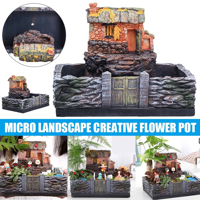 Miniature Resin Farmyard House Planting Pot Kit Succulent Flower Pot Micro Landscape Decorations