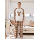 thumbnail image 2 of Conjunto de pijamas navideños familiares a juego con estampado de cuadros y renos. Pijamas de vacaciones para papá, mamá y niños., 2 of 9