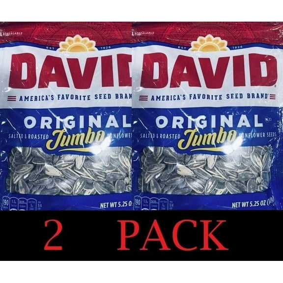 DAVID ALL NATURAL Roasted and Salted ORIGINAL Jumbo Sunflower Seeds 5.25 oz 2 PK.