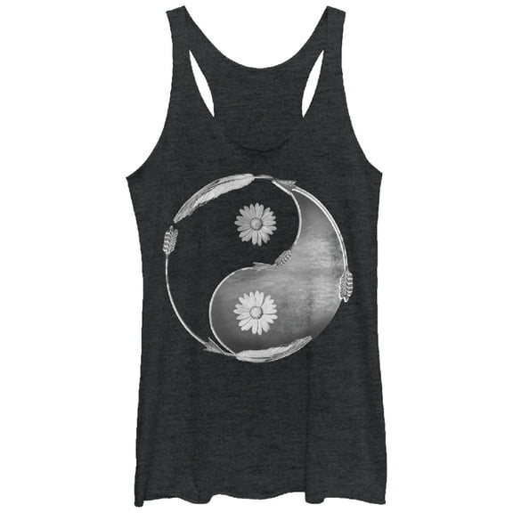 Women's Lost Gods Daisy Arrow Yin Yang  Racerback Tank Top Black Heather Medium