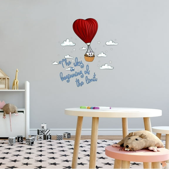 Home Wall Decal - The Sky is Beginning of Limit - Cute Hot Air Balloon Design Cute Elephant in Air Balloon with Clouds and Star - Proudly Hand Made Decal - Size: 10 In(W) x 10 In(H)