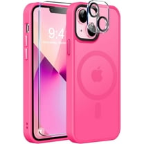 Strong Magnetic for iPhone 13 Case, [Compatible with Magsafe][Screen Protector Camera Lens Protector] Translucent Matte Back Slim Shockproof Case for iPhone 13 Phone Case 6.1", Hot Pink