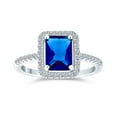 thumbnail image 2 of Bling Jewelry Womens 3CT CZ Royal Blue Solitaire Halo Emerald Cut Engagement Ring Sterling Silver, 2 of 7