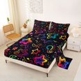thumbnail image 2 of Manfei Dreamy Neon Glowing Stars Bed Sheets,Galaxy Theme Full Size Sheets,Black,4 Pieces,1 Flat Sheet,1 Fitted Sheet and 2 Pillowcases, 2 of 6