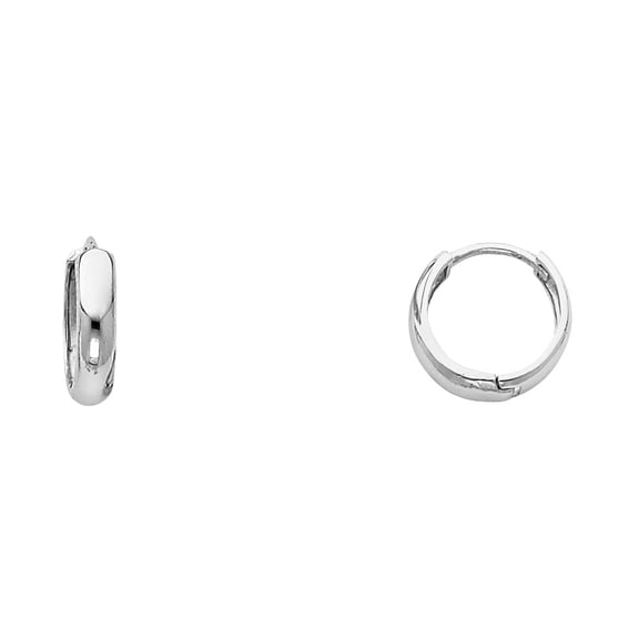 Genuine 14k White Gold Small Plain Huggie Hoops Round Tiny Earrings Polished For Women 12mm x 3mm