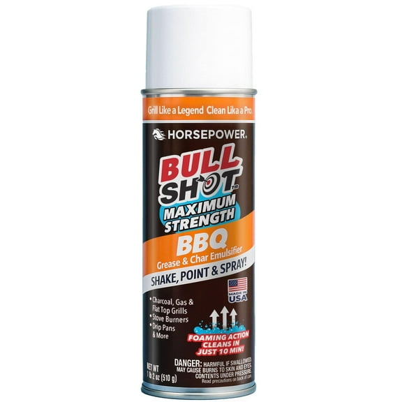 Horsepower Bull Shot BBQ MAX Super-Concentrated Foaming Grill Cleaner, AS SEEN ON TV, Made in the USA, Shake, Point & Spray, Emulsifies Grease & Char on Grills, Stove Burners, Drip Pans & More