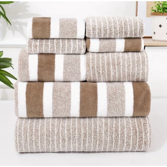WIFKLSIIPG 8 Piece Striped Towel Set Absorbent Bathroom Towels 2 Bath Towels 2 Hand Towels 4 Towels Home Bathroom Hotel and Spa Salon Towels Bathroom Supplies