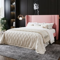 Amolife Full Size Bed Frame, Velvet Platform Bed with Upholstered Wingback Headboard, No Box Spring Needed, Pink