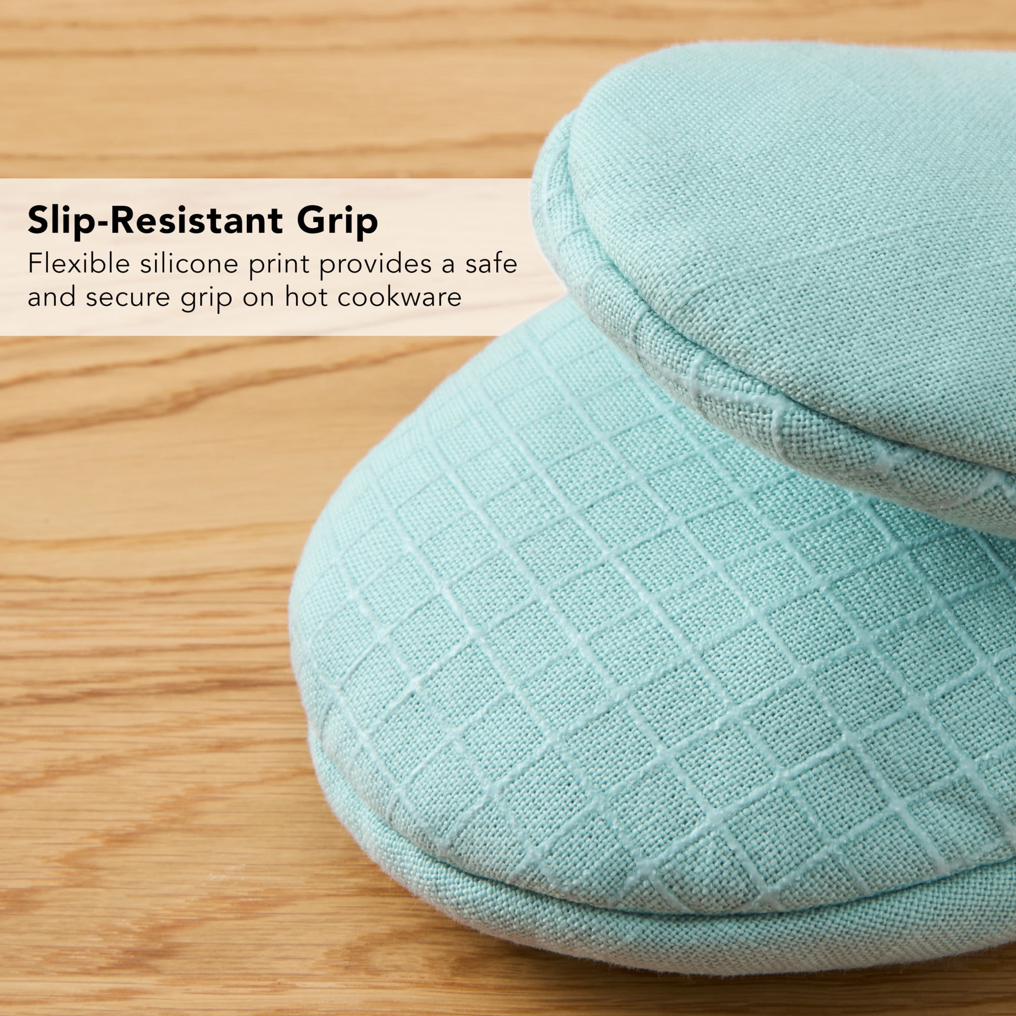 KITCHENAID Gourmet Series Gridlines Mini Oven Mitts 2-Pack Set, Heat Resistant up to 600°F, Soft Silicone Grip, Magnetic Cuff, Mineral Water Aqua, 5.5"x9"
