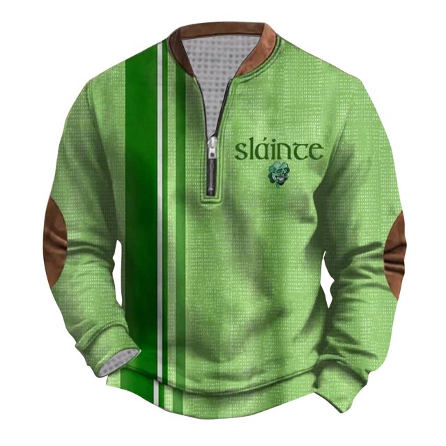 Penkiiy Día de San Patricio de hombre 1/4 Sweatshirt de cuello cremallera Shamrock camisa irlandesa de manga larga 2XL Multicolor