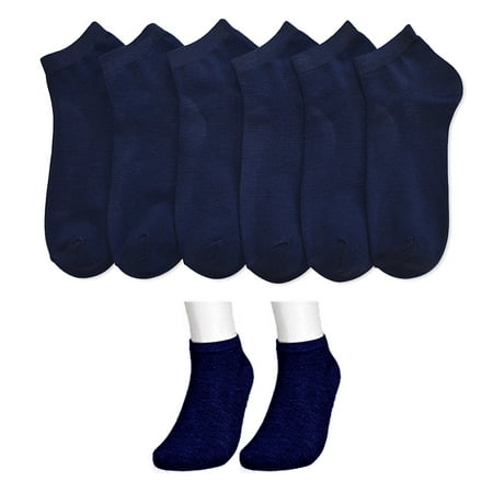 6 Pairs Womens Ankle Socks Low Cut Fit Crew Size 9-11 Sports Navy