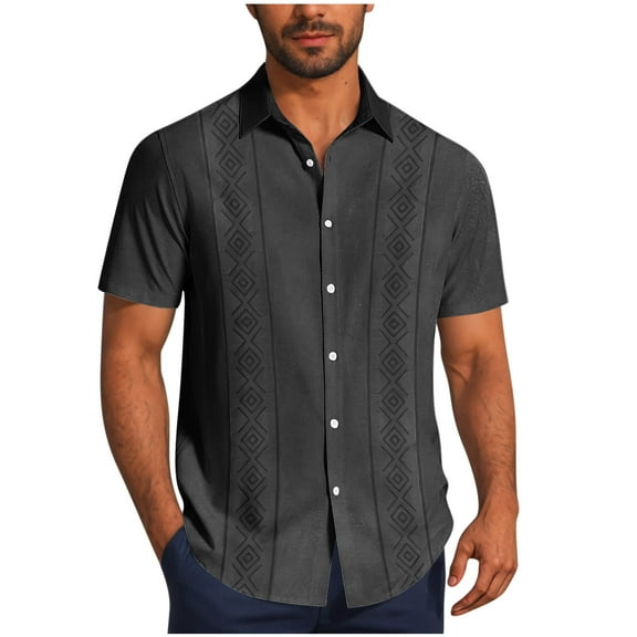 BinBiL Men's Casual Short Sleeve Shirts Vintage Bowling Shirt Cuba Beach Summer Tops Button Up Hawaiian Shirt for Men Black XXL(XXL)