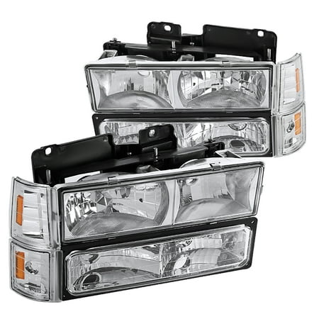 1994 Gmc G-3500 Van - Spec-D Tuning For 1994-1998 Gmc C10 Sierra Pickup Crystal Chrome Headlights Bumper Amber Corner Signal Lamps 1994 1995 1996 1997 1998 (Left+Right)