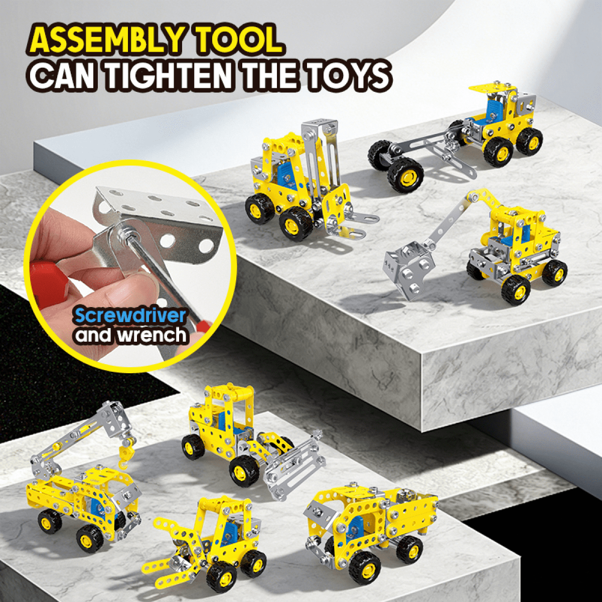 7 in 1 Construction Vehicle Building Set for Kids Age 8-12, Engineering Creative Toys with 180Pieces Building Blocks for Boys Birthday Gifts