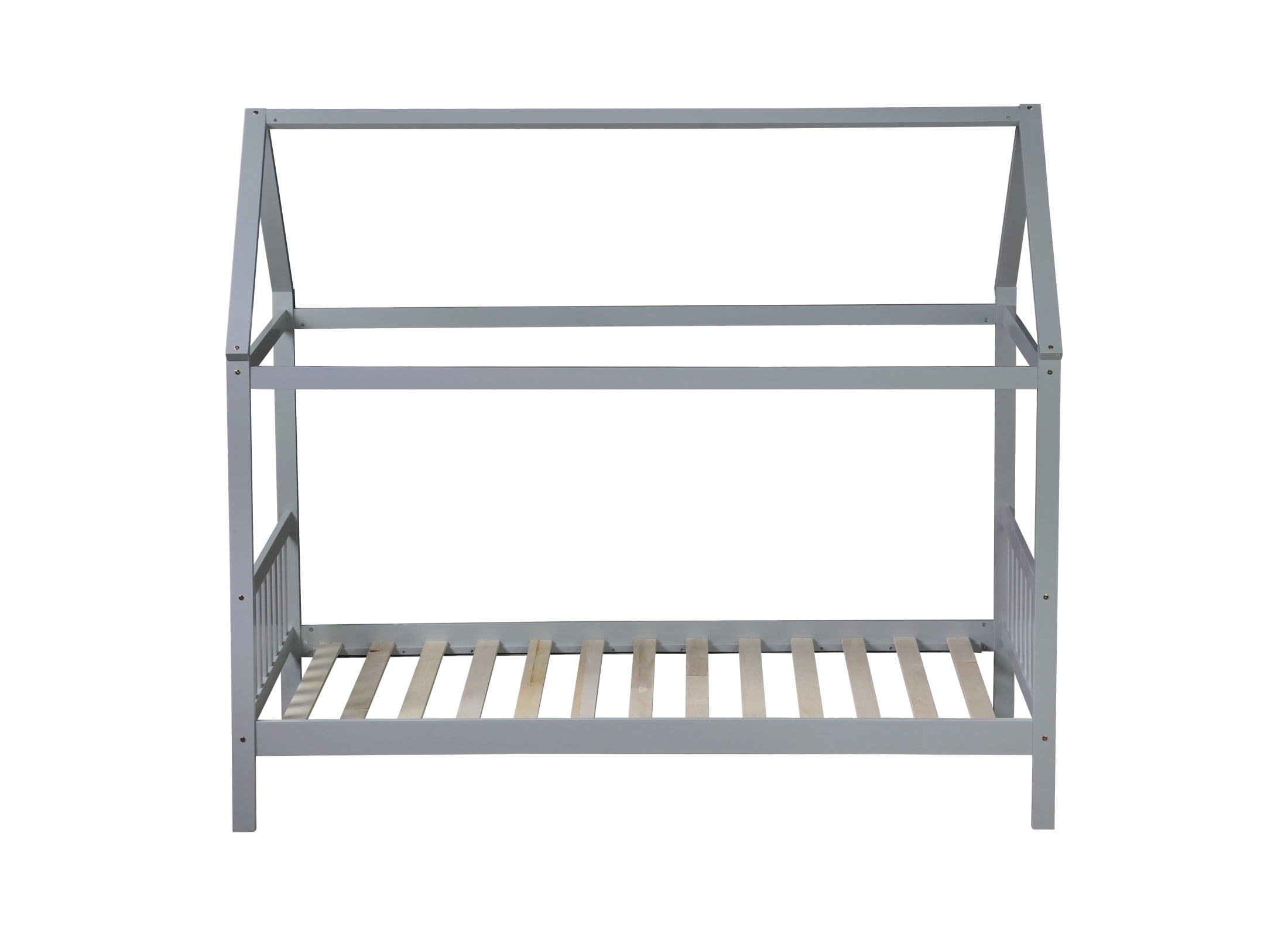 Noble House Lois Twin House Canopy Bed, Rubber Wood Frame with House-Shaped Design and Headboard Footboard, Light Grey