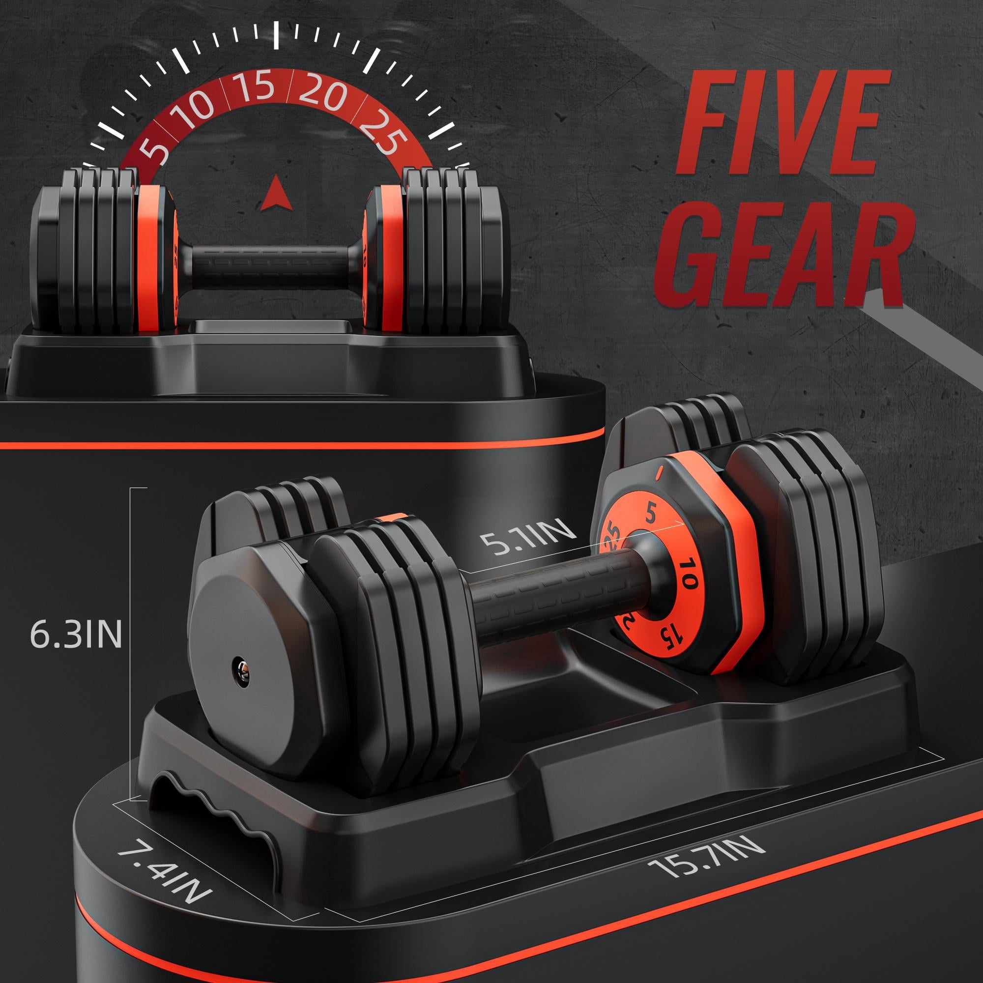 25 lb Dumbbells, Seizeen Single Adjustable Dumbbells Set, Free Weights Dumbbells 5-25 Pound, Home Gym Weight Training for Professionals or Beginners