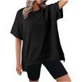 thumbnail image 1 of T-Shirts à Col Rond Amples pour Femmes, Chandails Décontractés pour le Ventre, Tenue Tendance, Vêtements; T-Shirts Surdimensionnés pour Femmes, Col Rond, Manches Courtes, Hauts d'Été Décontractés, Légers, Amples, Blouse Asymétrique, 1 of 8