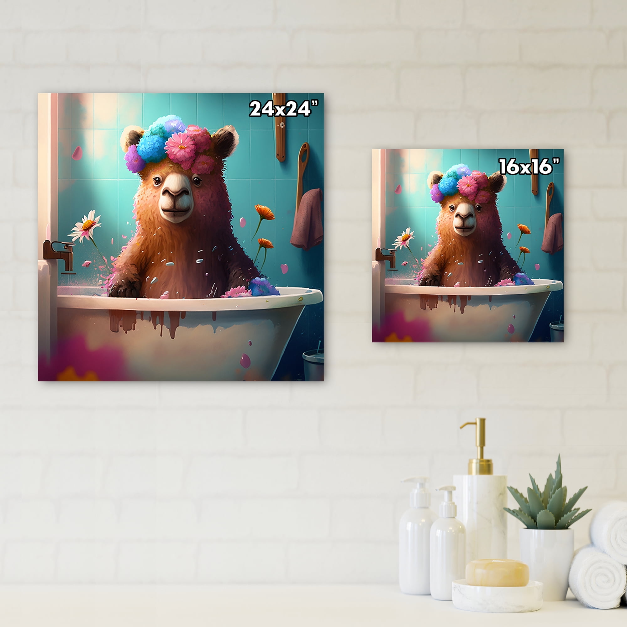Designart Teddy Bear In The Bath II Canvas Wall Art