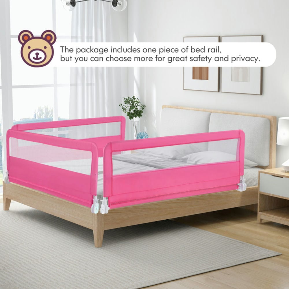 Spaco 59 Inch Folding Breathable Baby Bed Rail Guard with Safety Strap, Bed Rail for Queen, King, Twin, and Bunk Size Beds, Pink